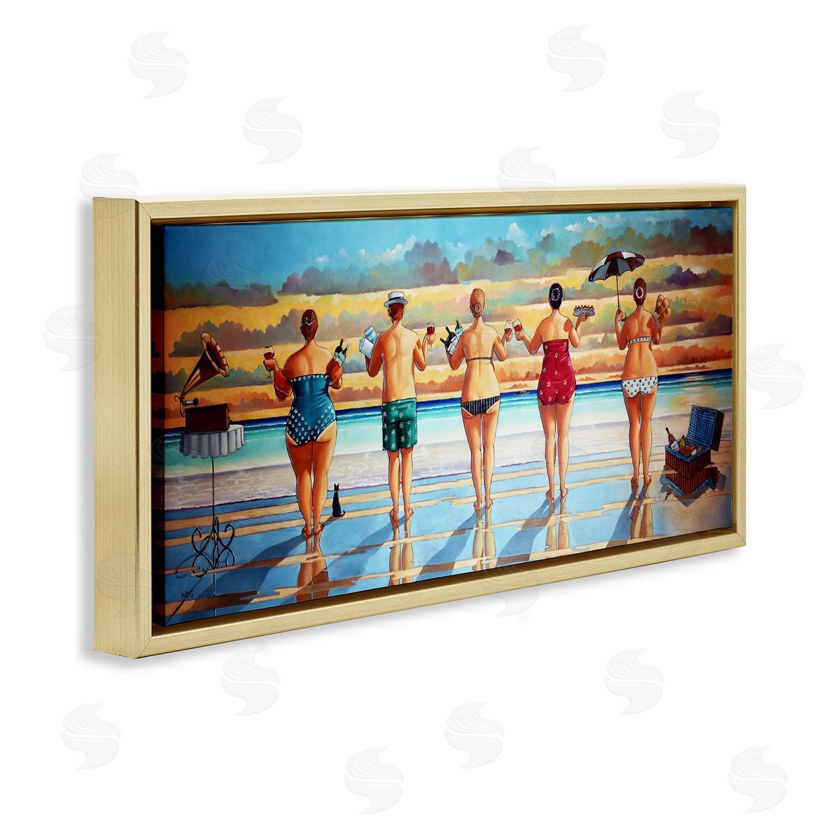 Beach Friends Coastal Summer Fun Gold Floating Frame Canvas Wall Art, Home Decor by Ronald West