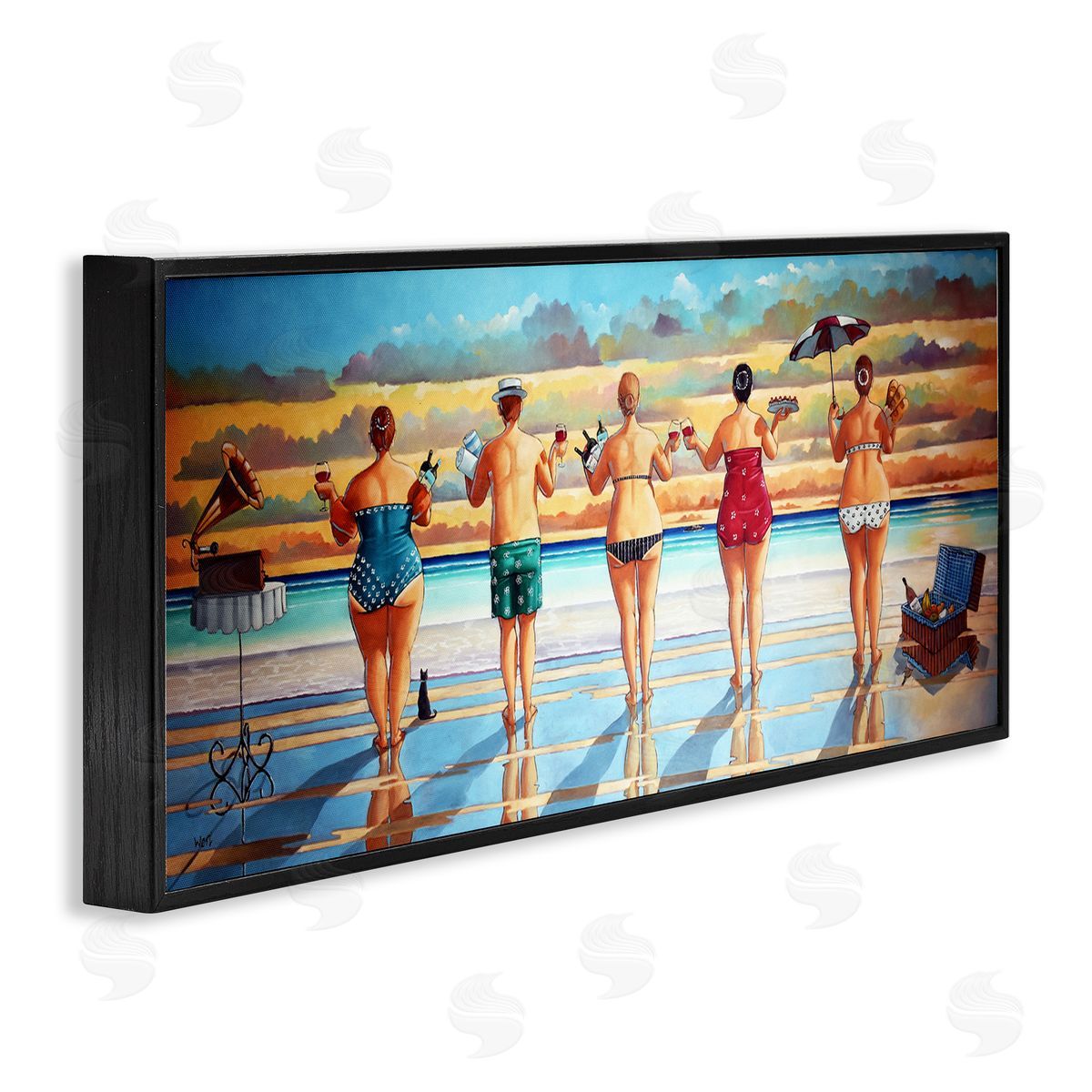 Beach Friends Coastal Summer Fun Black Frame Print Wall Art, Home Decor by Ronald West