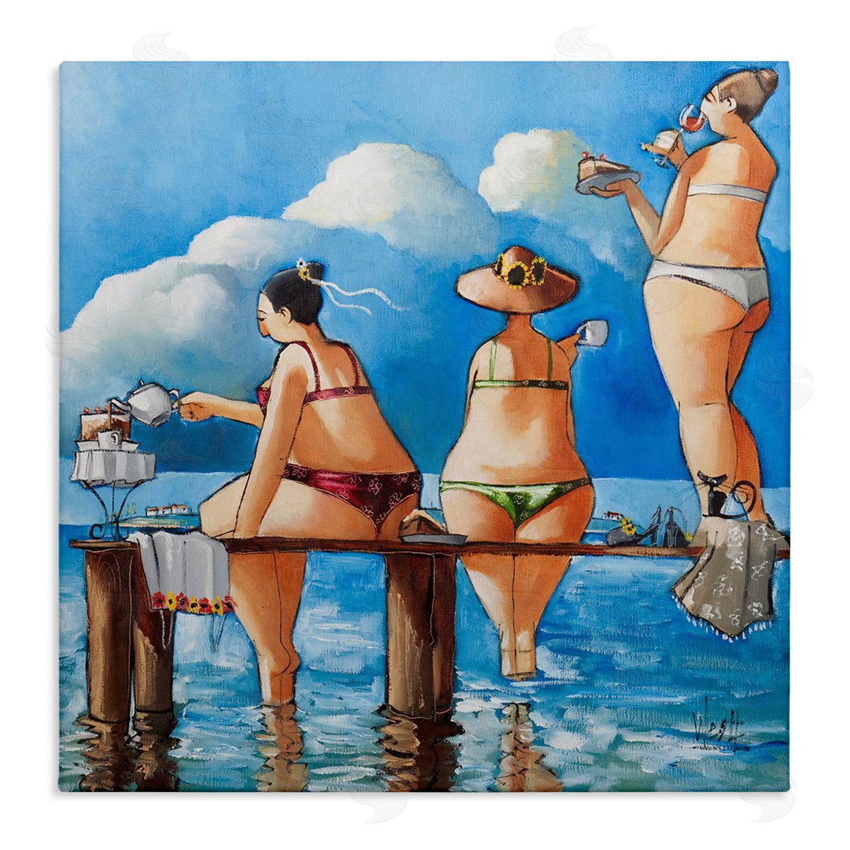Whimsical Summer Beach Ladies Canvas Wall Art, Home Decor by Ronald West