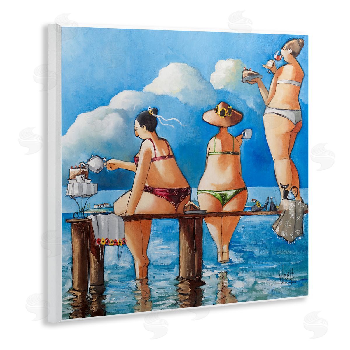 Whimsical Summer Beach Ladies Wood Plaque Wall Art, Home Decor by Ronald West