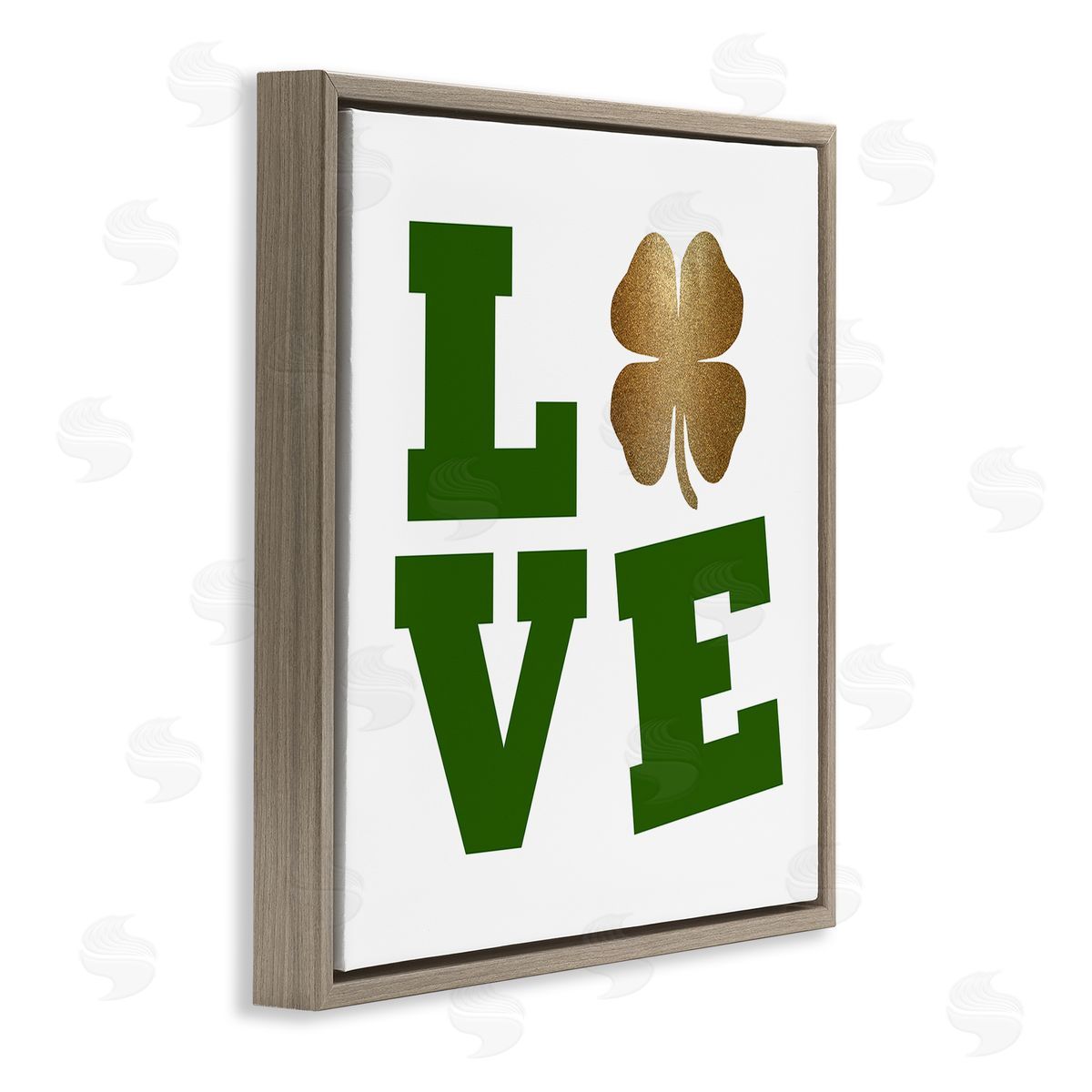 St Patrick's Day Clover Love Brown Floating Frame Canvas Wall Art, Home Decor by Sheldon Lewis
