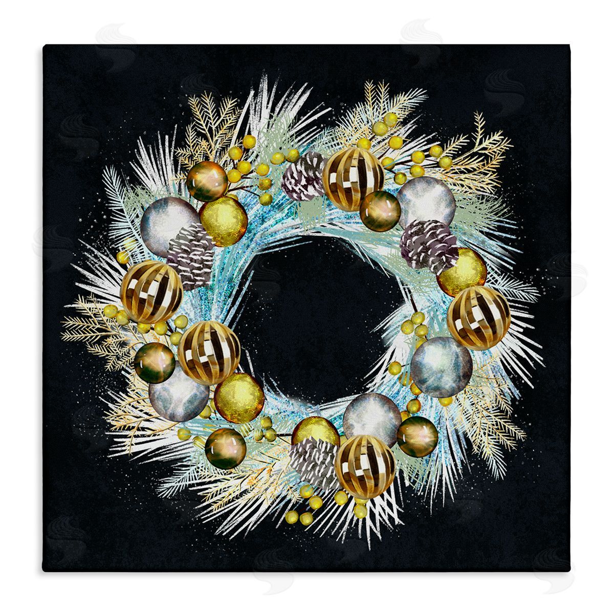 Ziwei Li Seasonal Ornaments Pine Wreath Stretched Canvas Wall Art Print