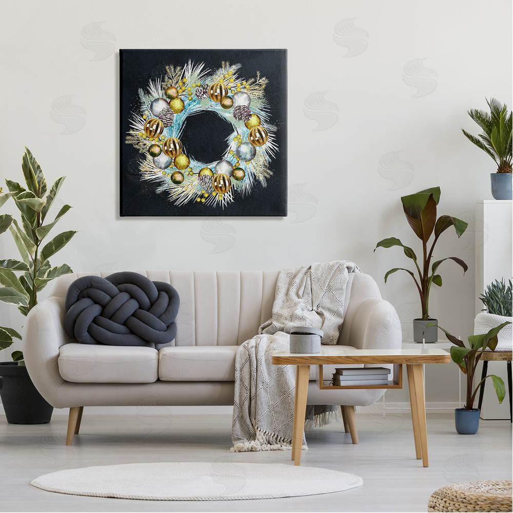 Ziwei Li Seasonal Ornaments Pine Wreath Canvas Wall Art in Room