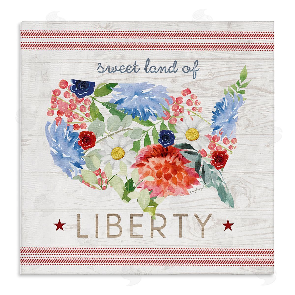 Jennifer Pugh Sweet Land Of Liberty Floral USA Stretched Canvas Wall Art Print