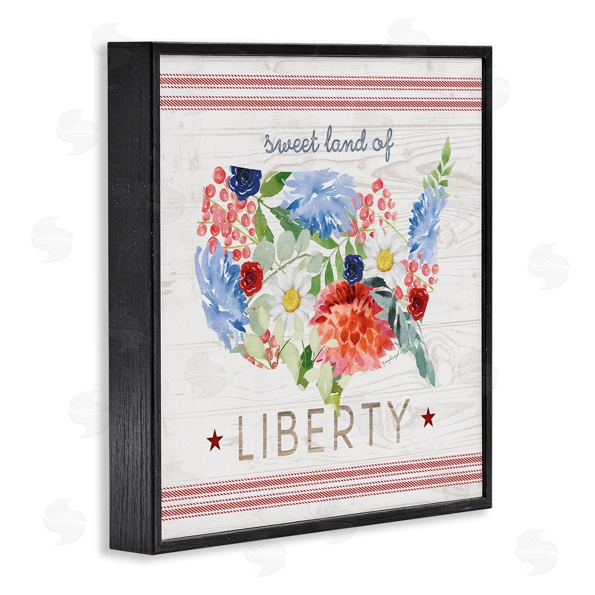 Jennifer Pugh Sweet Land Of Liberty Floral USA Black Framed Glicee Wall Art Print