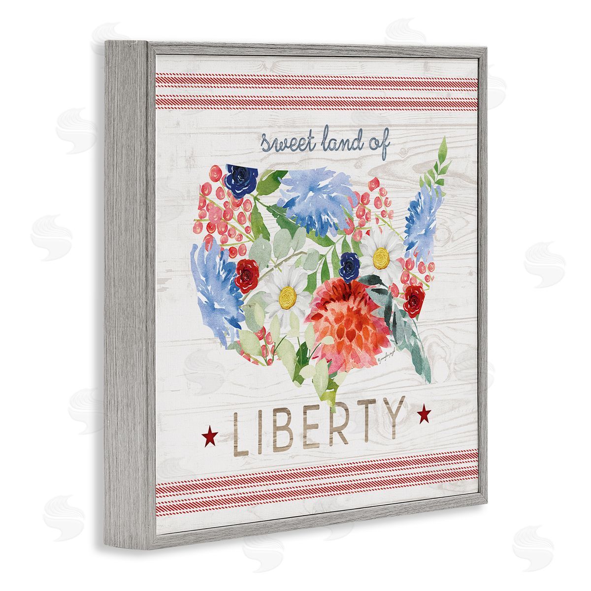 Jennifer Pugh Sweet Land Of Liberty Floral USA Gray Framed Glicee Wall Art Print