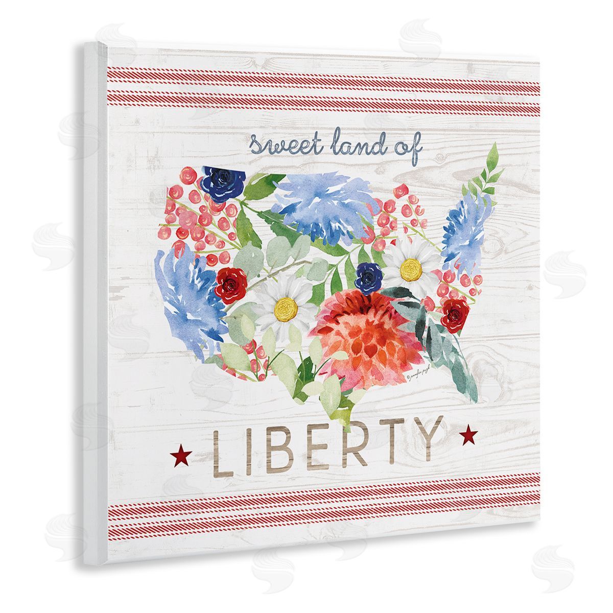 Jennifer Pugh Sweet Land Of Liberty Floral USA Wooden Wall Plaque Art Print