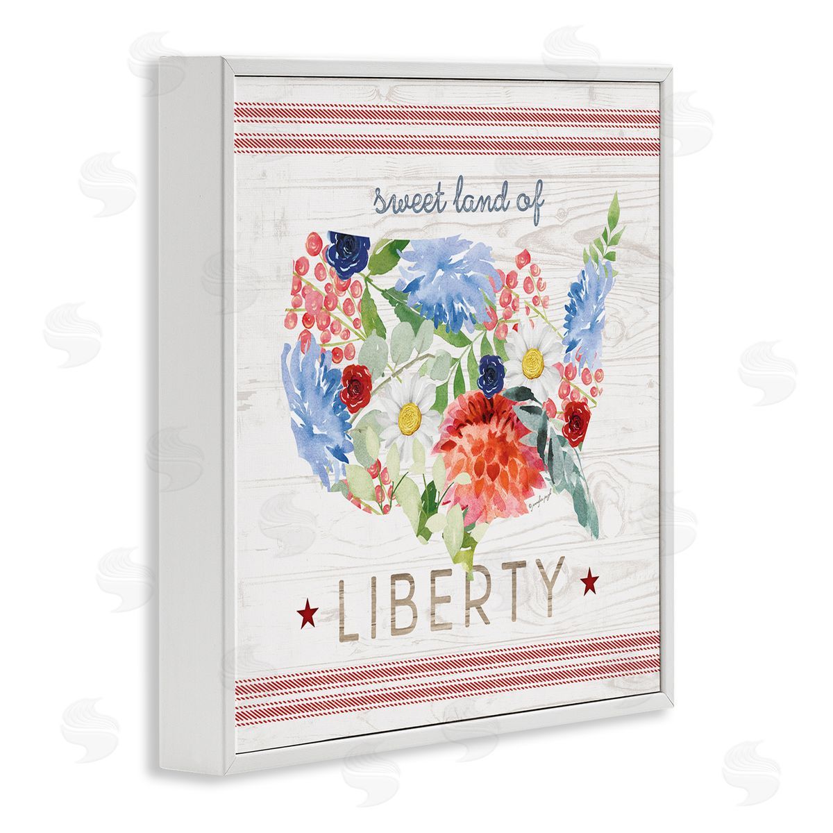 Jennifer Pugh Sweet Land Of Liberty Floral USA White Framed Glicee Wall Art Print
