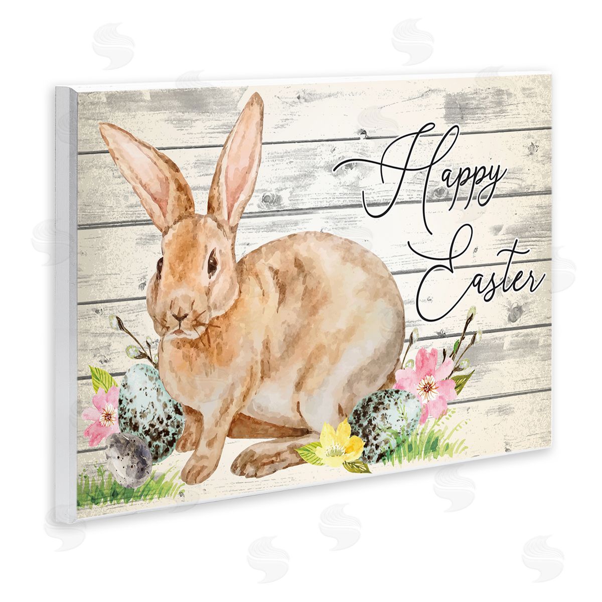 Spring Floral Happy Easter Bunny Wood Plaque Wall Art, Home Decor by ND Art