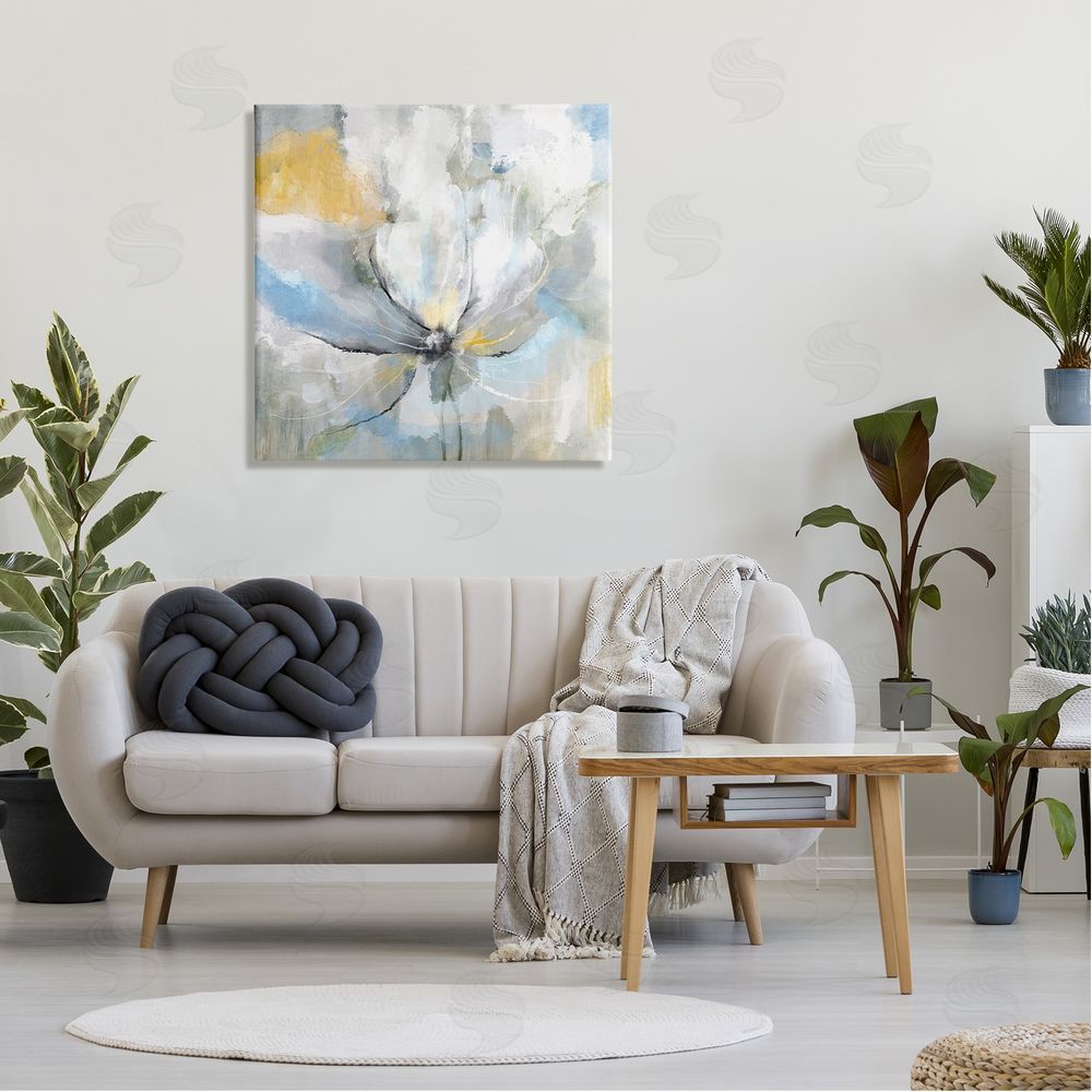 Nan White Spring Abstract Blossom Canvas Wall Art in Room