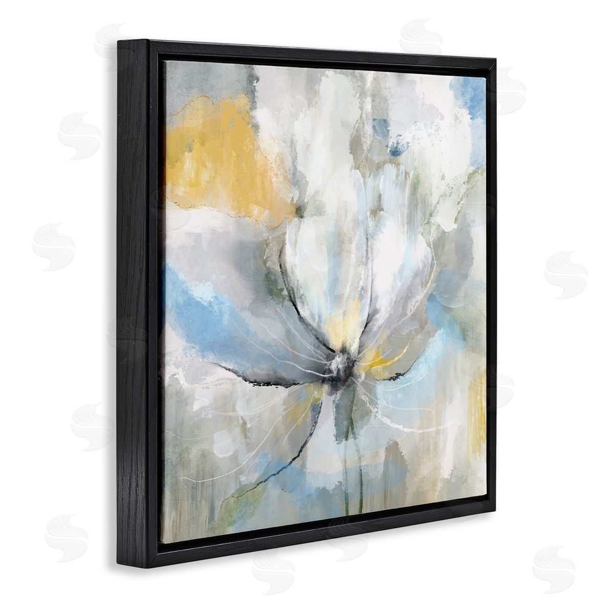 Nan White Spring Abstract Blossom Black Floating Frame Canvas Wall Art Print