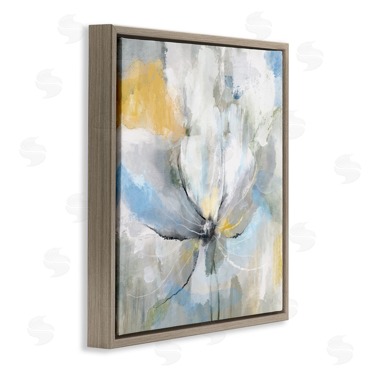 Nan White Spring Abstract Blossom Brown Floating Frame Canvas Wall Art Print