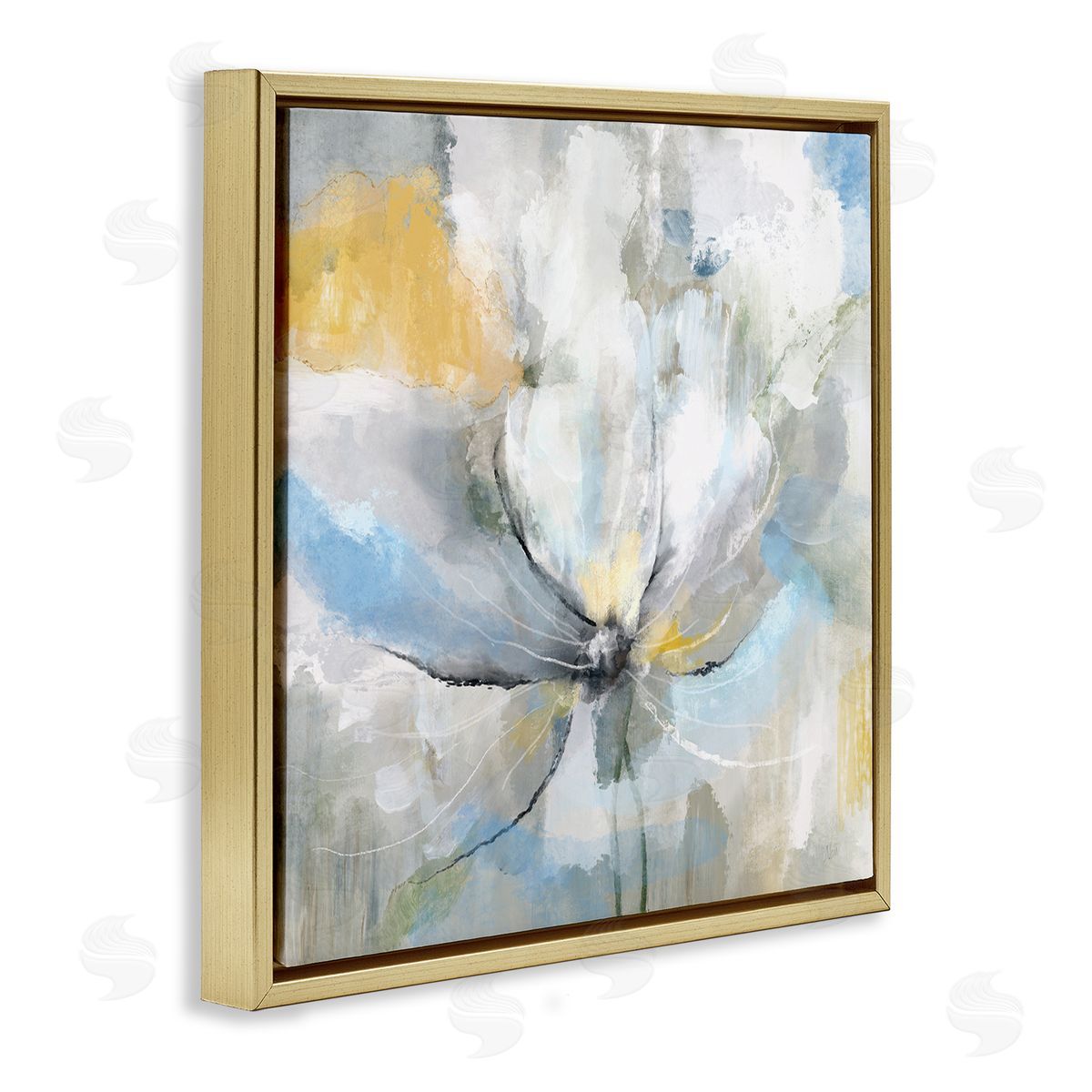 Nan White Spring Abstract Blossom Gold Floating Frame Canvas Wall Art Print
