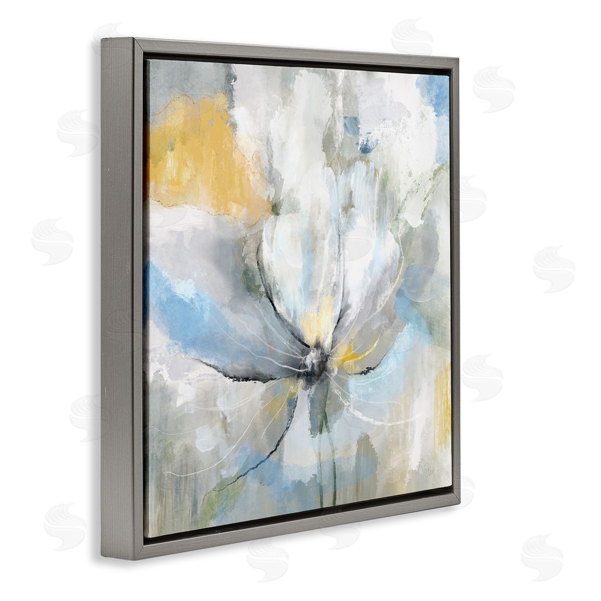 Nan White Spring Abstract Blossom Gray Floating Frame Canvas Wall Art Print
