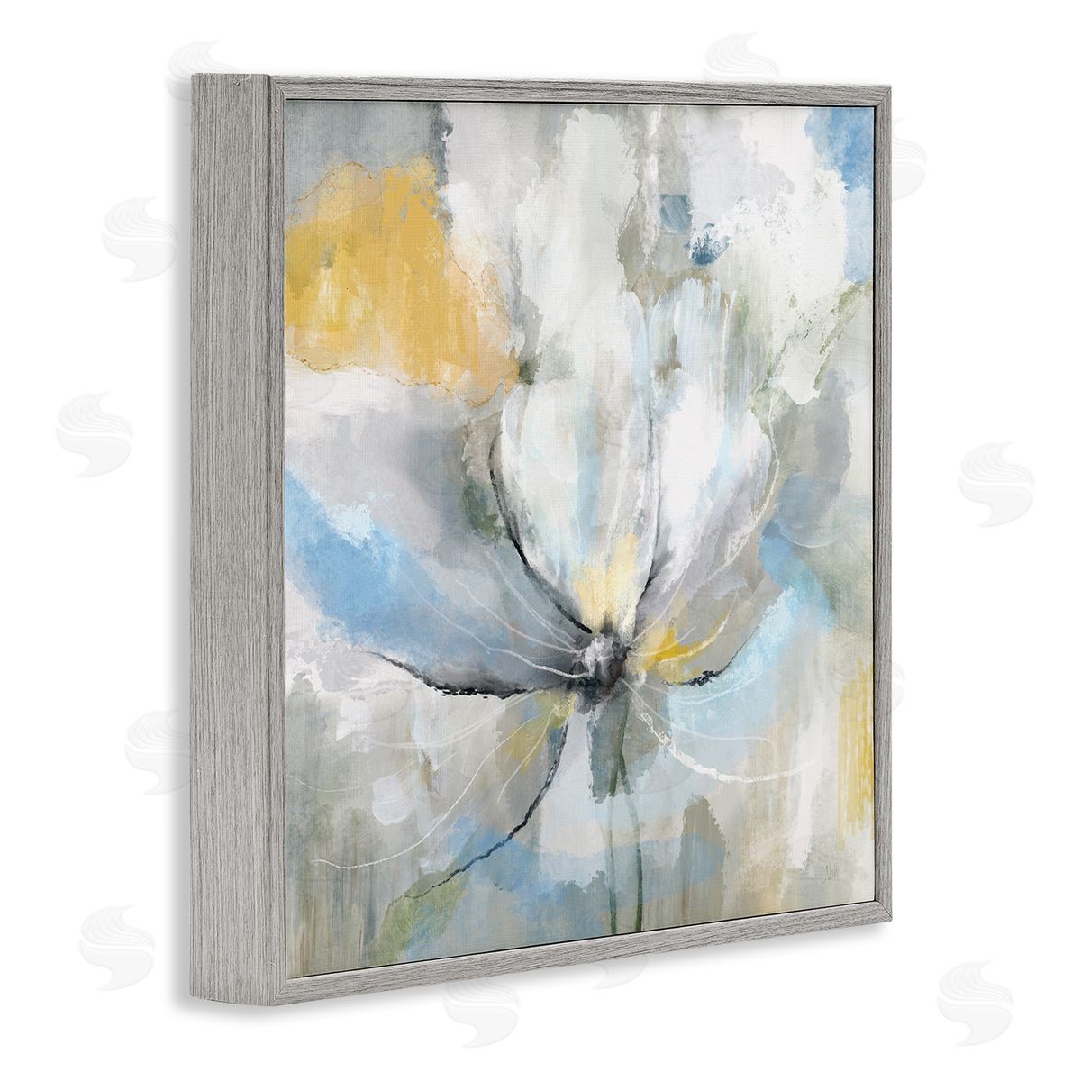 Nan White Spring Abstract Blossom Gray Framed Glicee Wall Art Print
