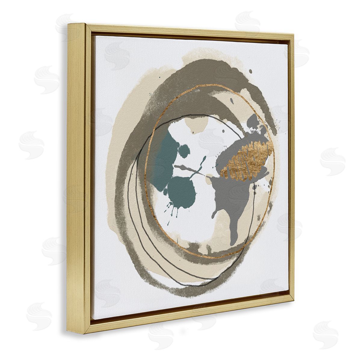 Alonzo Saunders Contemporary Circles Overlapping Abstract Gold Floating Frame Canvas Wall Art Print