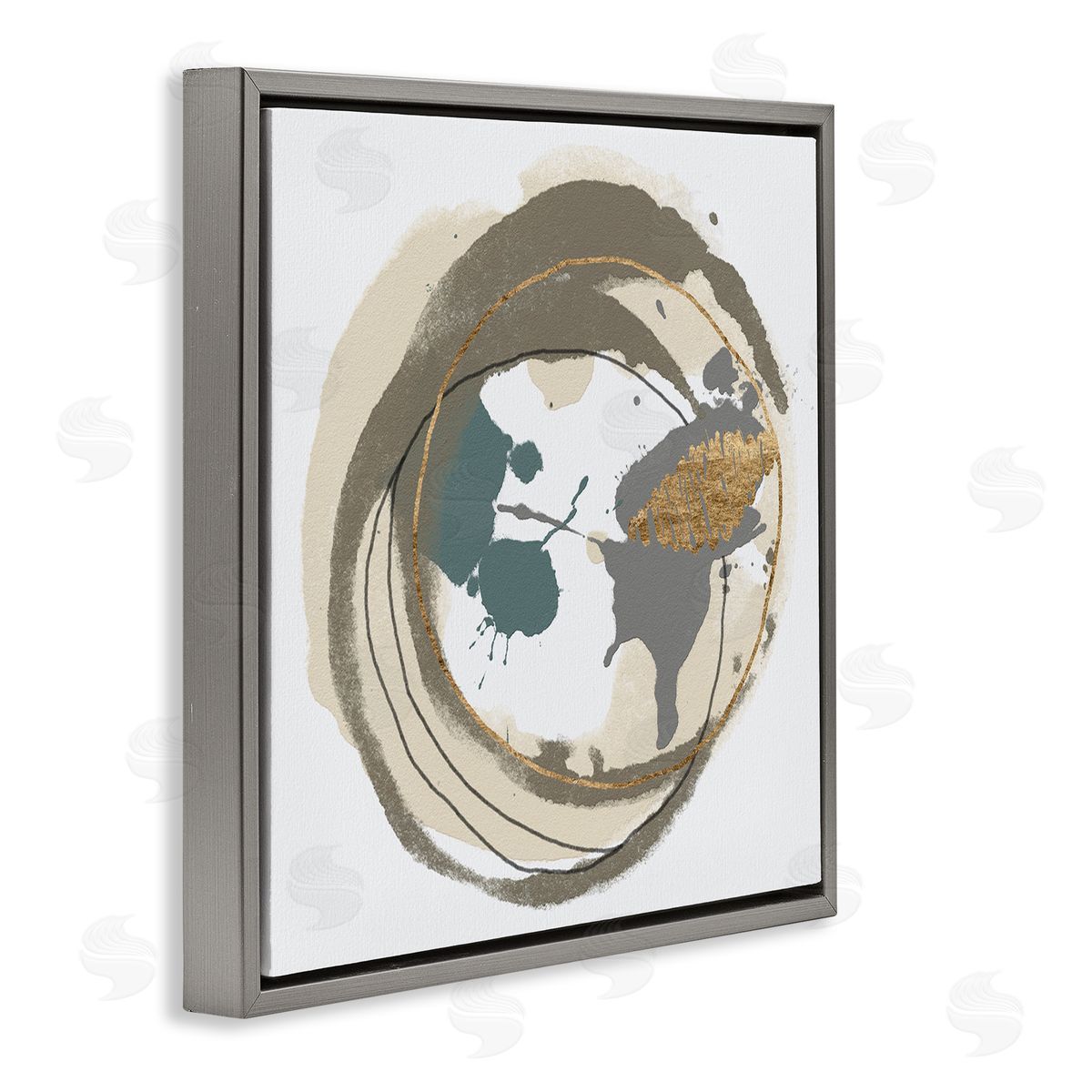 Alonzo Saunders Contemporary Circles Overlapping Abstract Gray Floating Frame Canvas Wall Art Print