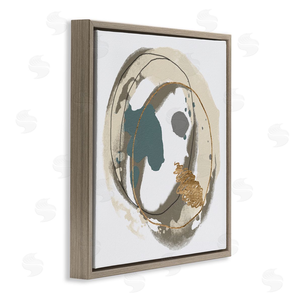 Alonzo Saunders Circular Inclusion Abstract Shapes Brown Floating Frame Canvas Wall Art Print