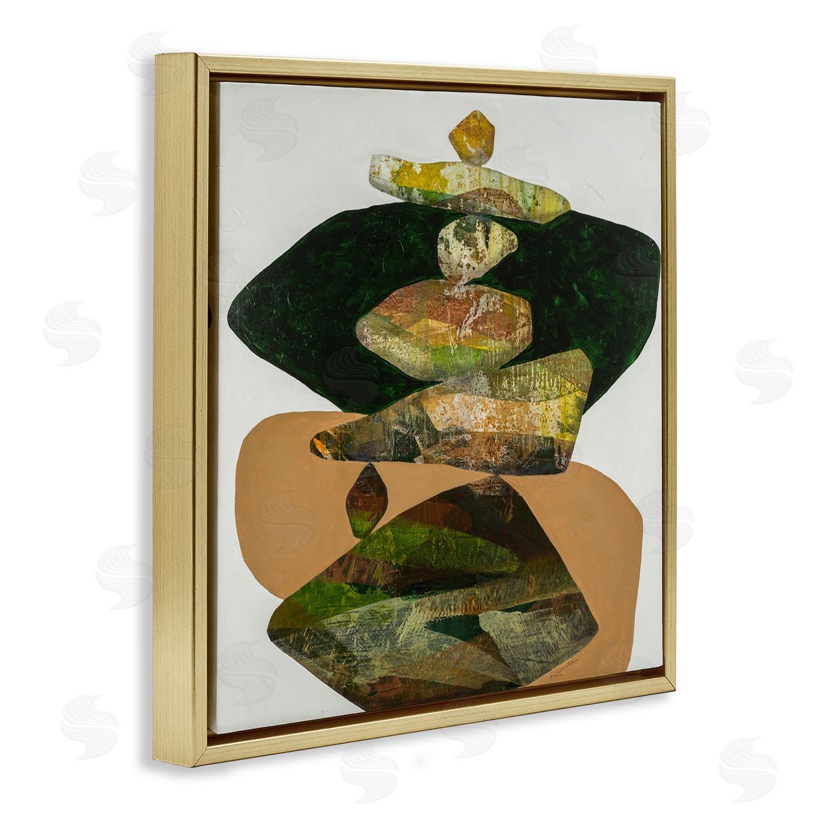 Ruth Fromstein Stacked Rocks Contemporary Nature Gold Floating Frame Canvas Wall Art Print