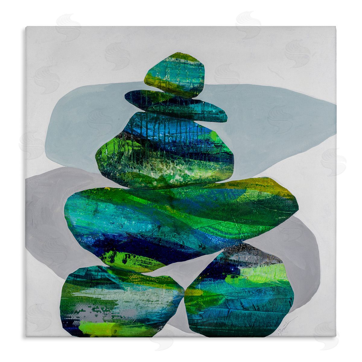 Ruth Fromstein Vivid Aqua Zen Balancing Rocks Stretched Canvas Wall Art Print