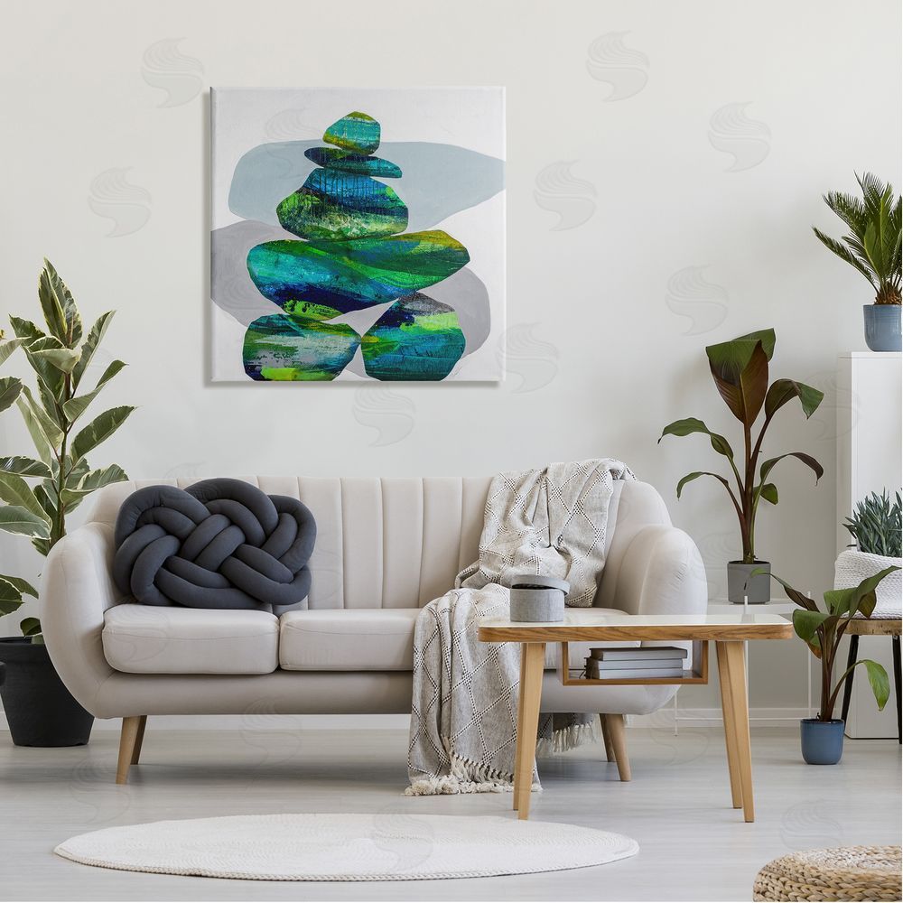 Ruth Fromstein Vivid Aqua Zen Balancing Rocks Canvas Wall Art in Room
