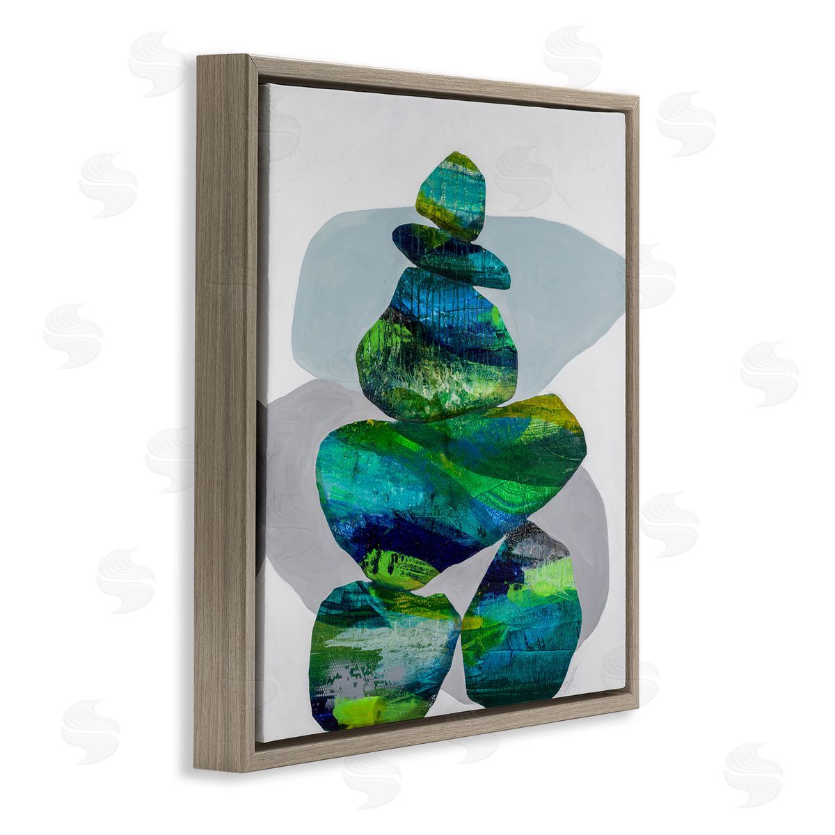 Ruth Fromstein Vivid Aqua Zen Balancing Rocks Brown Floating Frame Canvas Wall Art Print