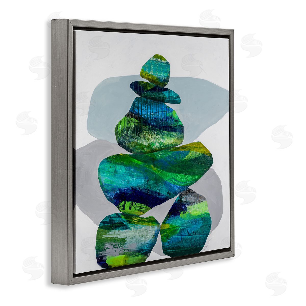 Ruth Fromstein Vivid Aqua Zen Balancing Rocks Gray Floating Frame Canvas Wall Art Print