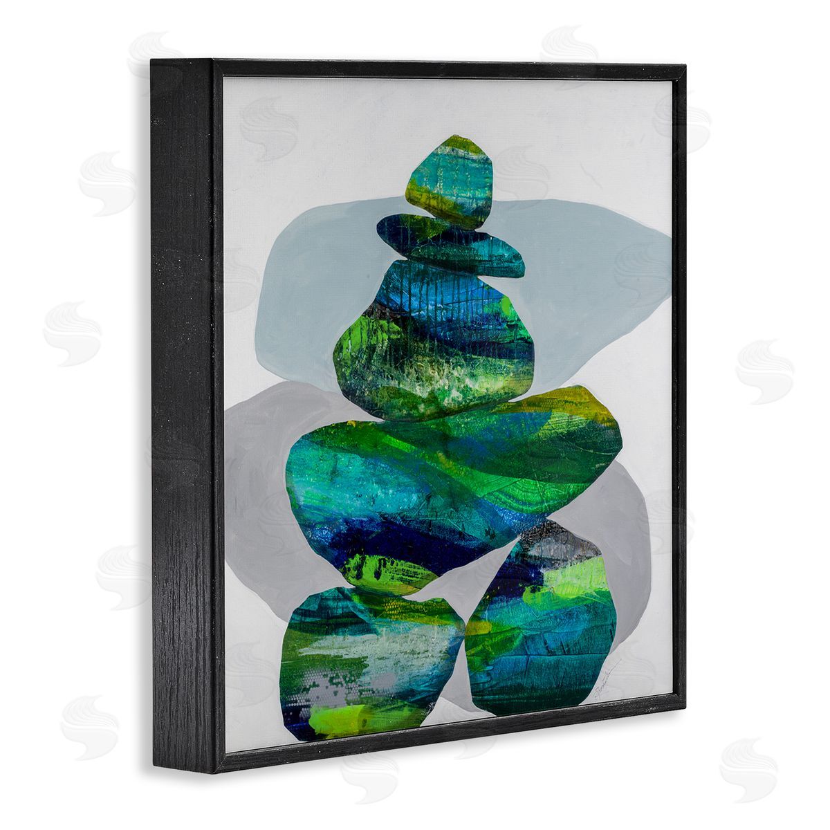Ruth Fromstein Vivid Aqua Zen Balancing Rocks Black Framed Glicee Wall Art Print