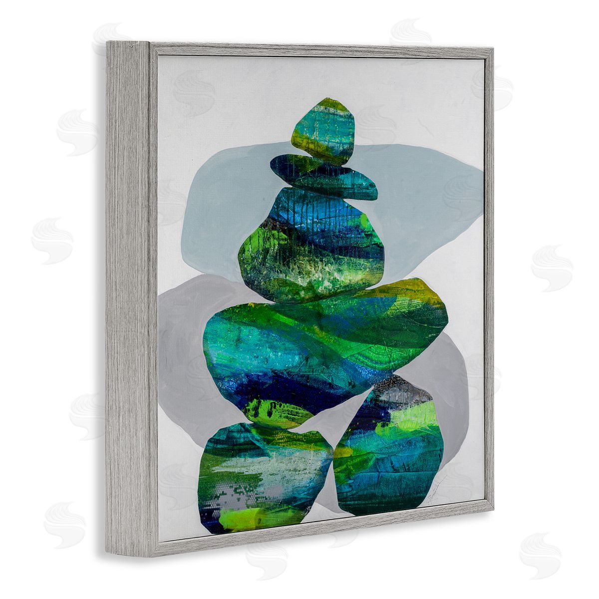 Ruth Fromstein Vivid Aqua Zen Balancing Rocks Gray Framed Glicee Wall Art Print