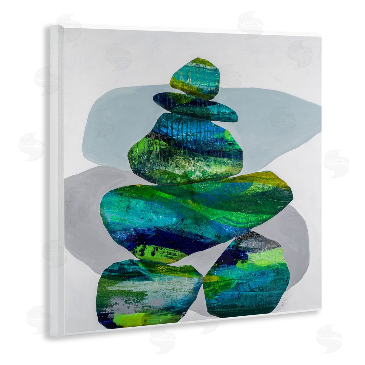 Ruth Fromstein Vivid Aqua Zen Balancing Rocks Wooden Wall Plaque Art Print
