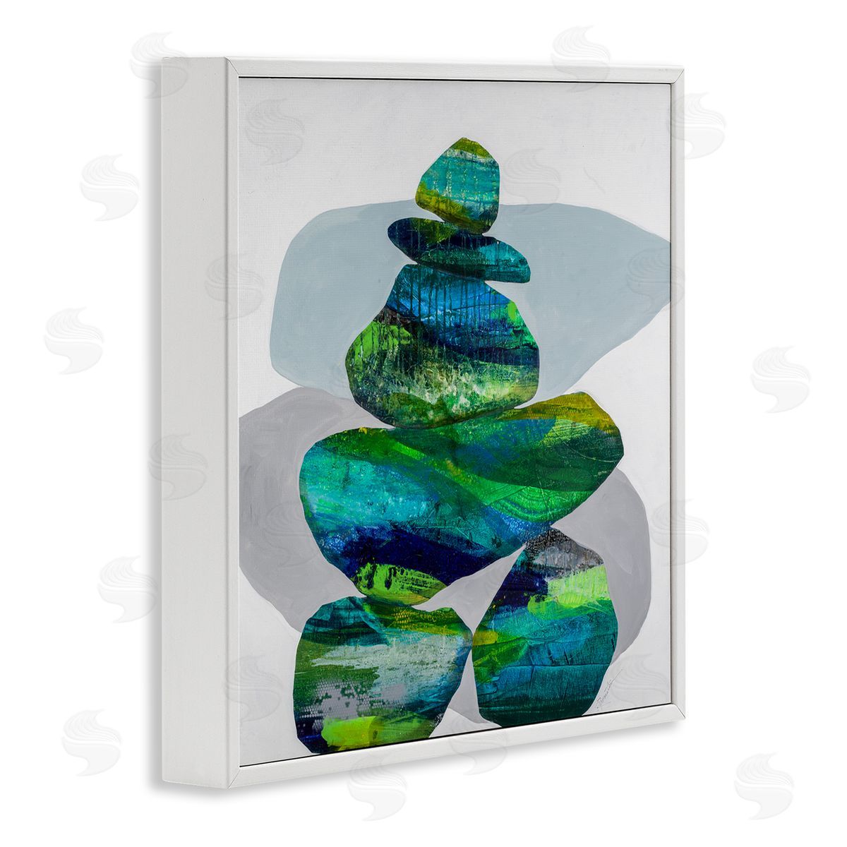 Ruth Fromstein Vivid Aqua Zen Balancing Rocks White Framed Glicee Wall Art Print