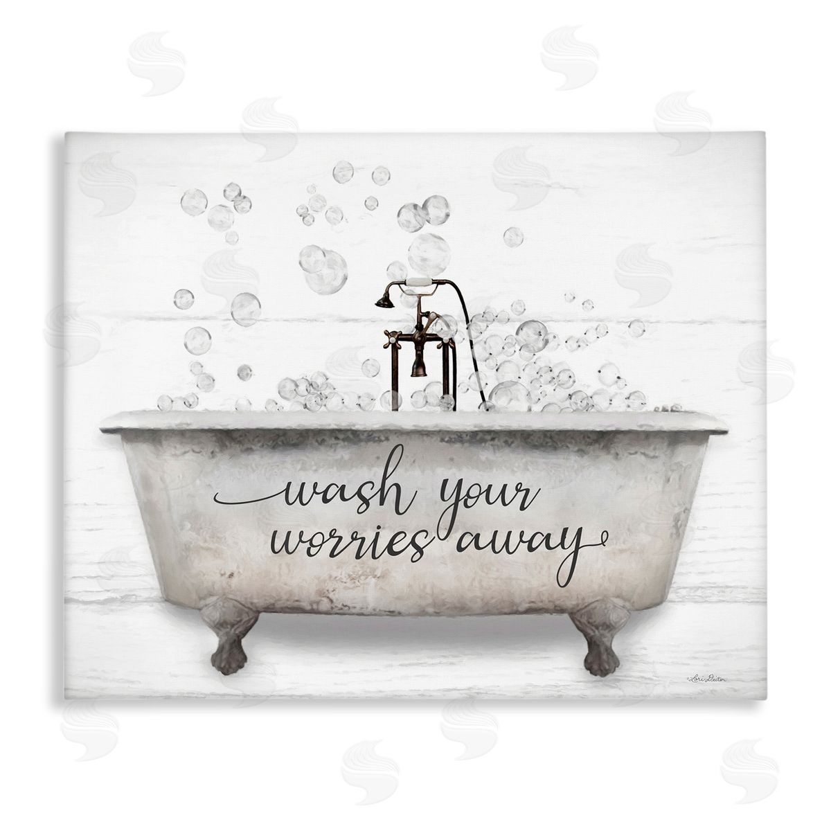 Wash Worries Away Tub Bubbles Canvas Wall Art, Home Decor by Lori Deiter