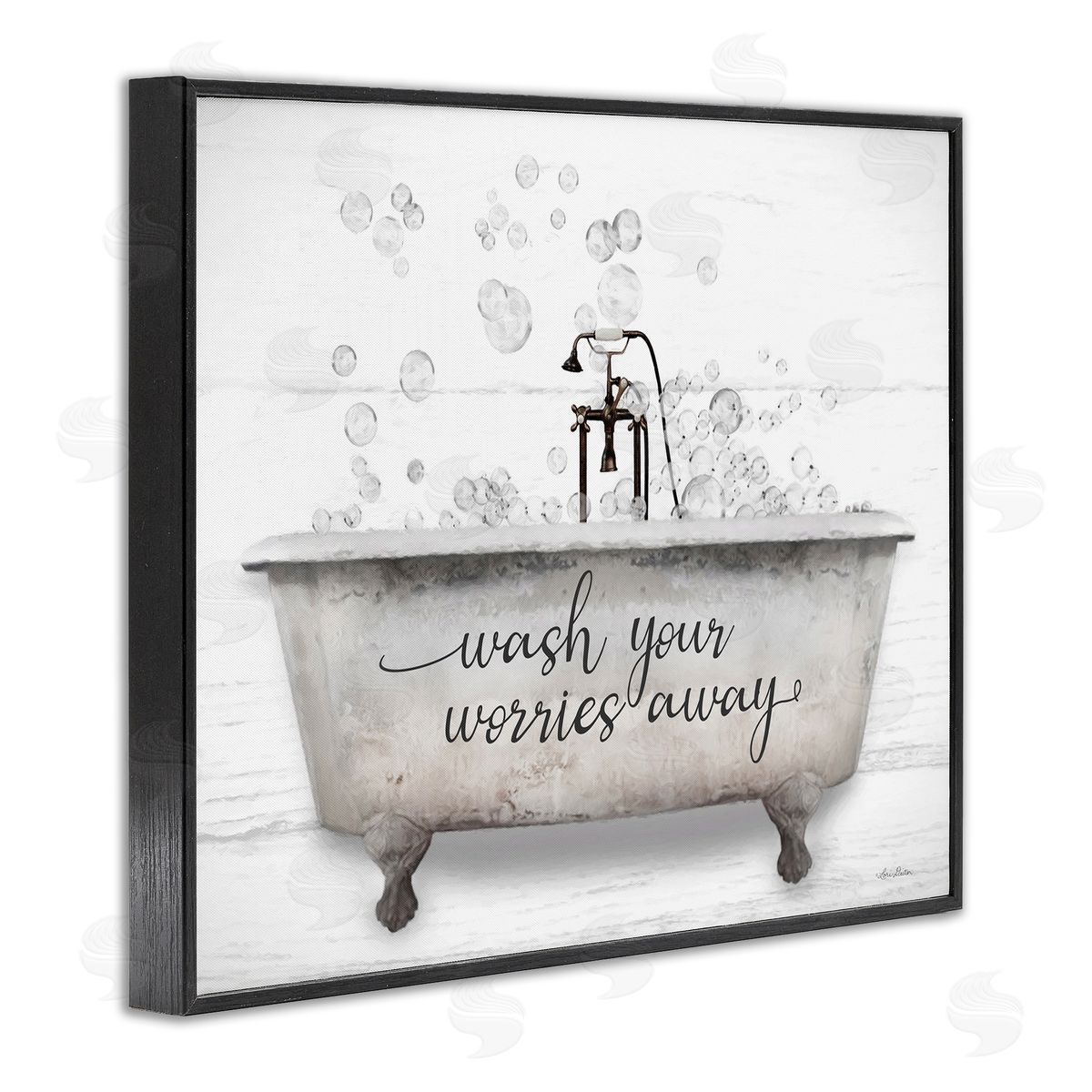 Wash Worries Away Tub Bubbles Black Frame Print Wall Art, Home Decor by Lori Deiter