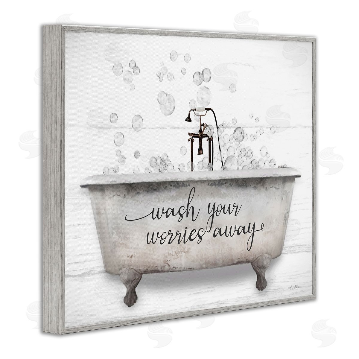 Wash Worries Away Tub Bubbles Grey Frame Print Wall Art, Home Decor by Lori Deiter