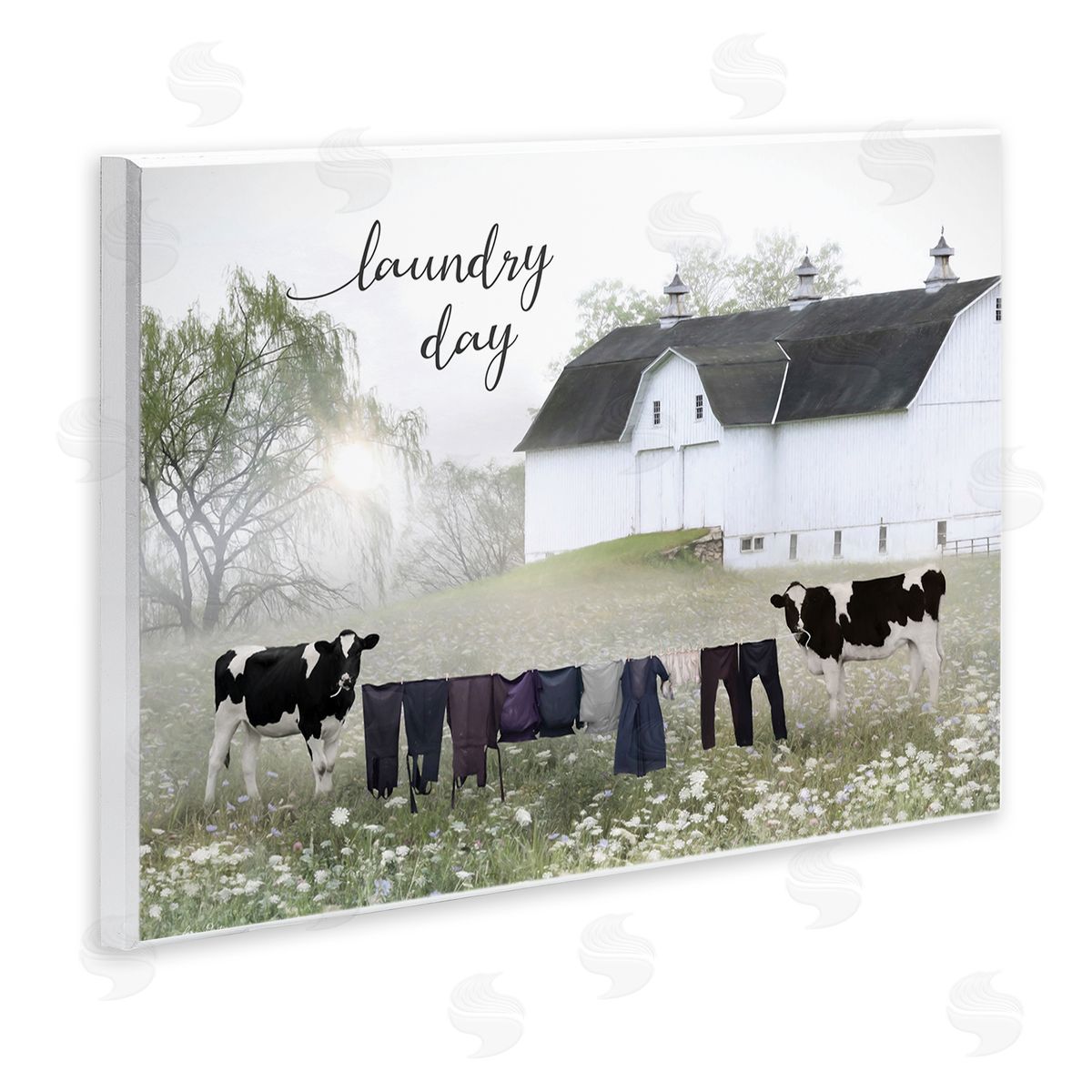 Laundry Day with Rural Cows Wood Plaque Wall Art, Home Decor by Lori Deiter