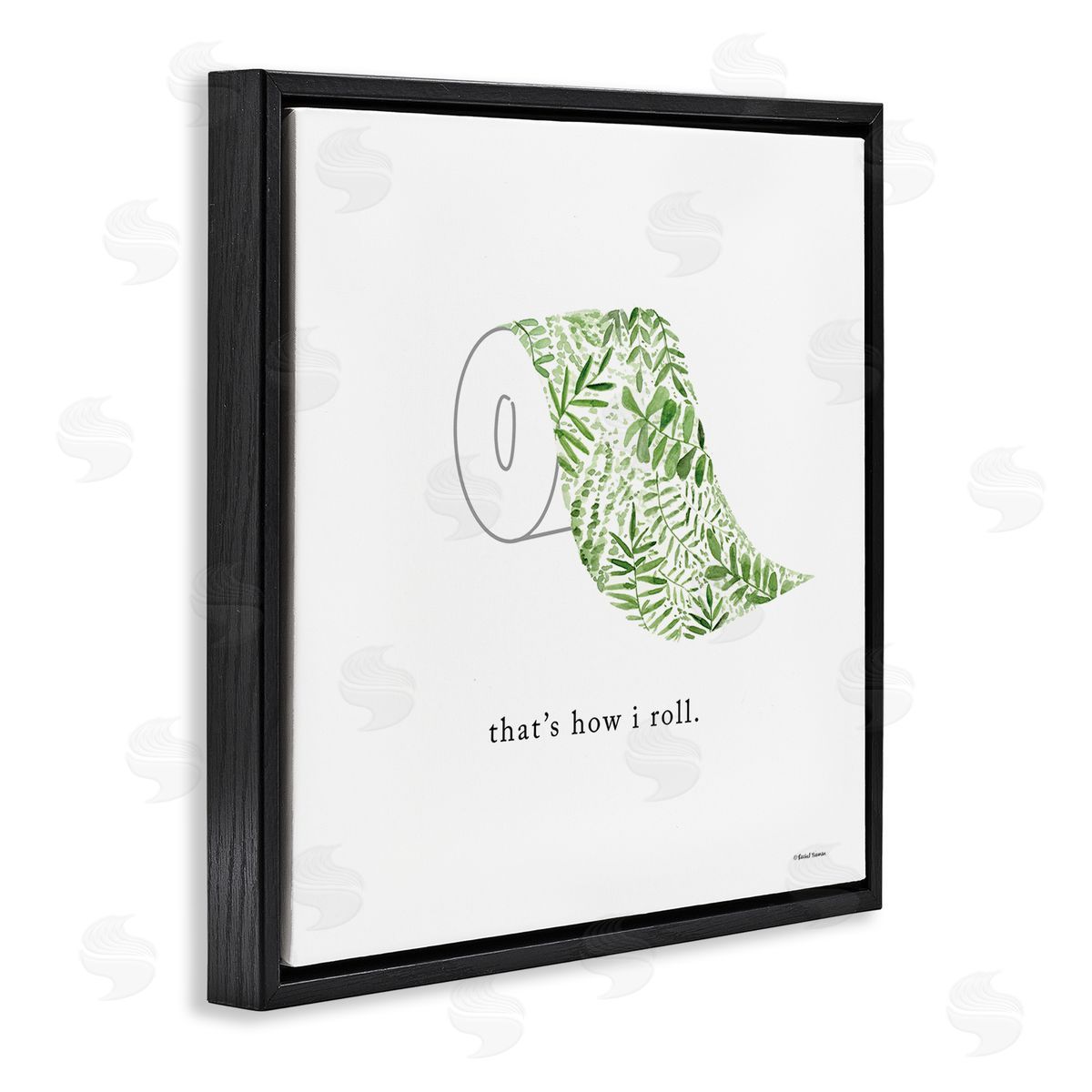 Rachel Nieman That's How I Roll Botanical Toilet Paper Black Floating Frame Canvas Wall Art Print