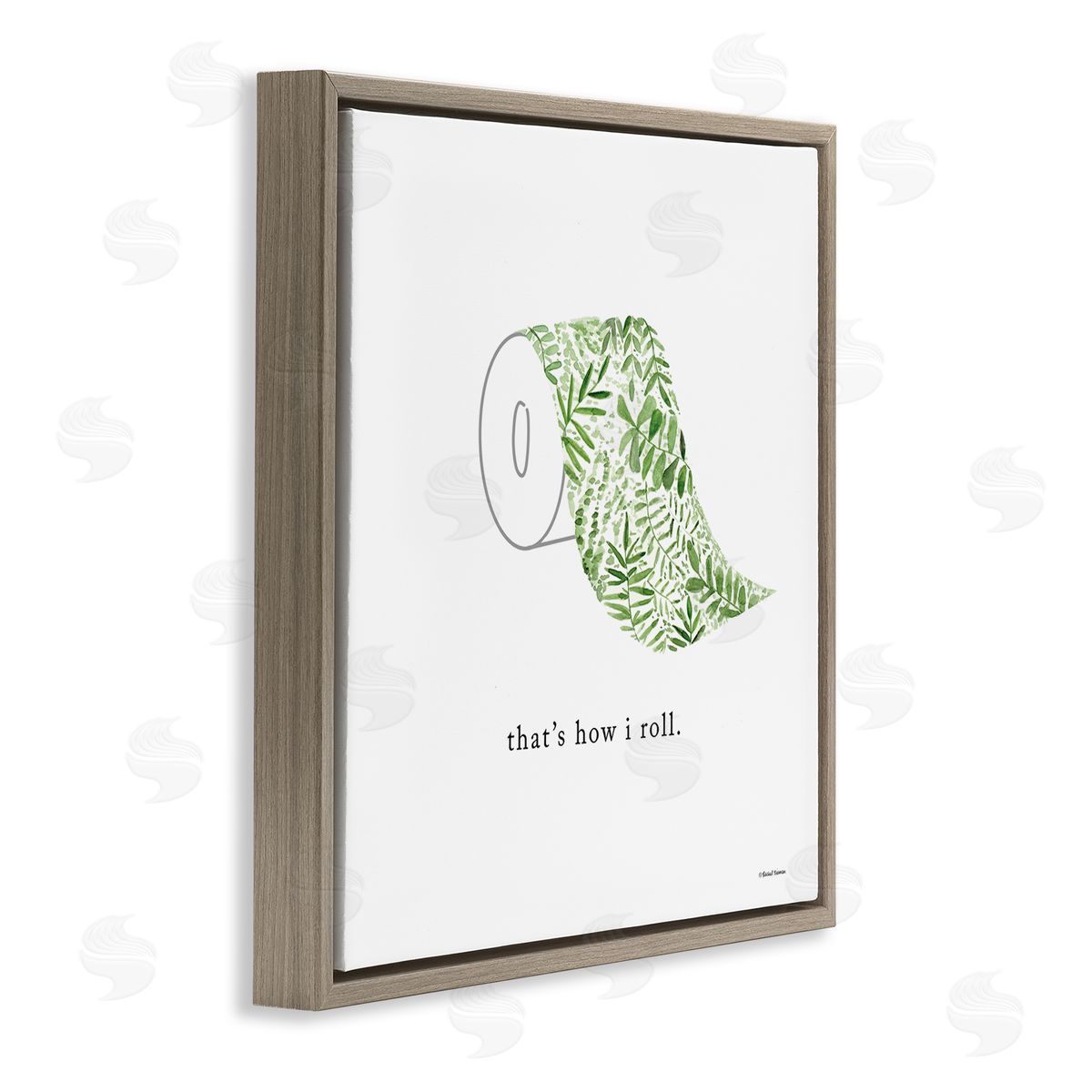 Rachel Nieman That's How I Roll Botanical Toilet Paper Brown Floating Frame Canvas Wall Art Print