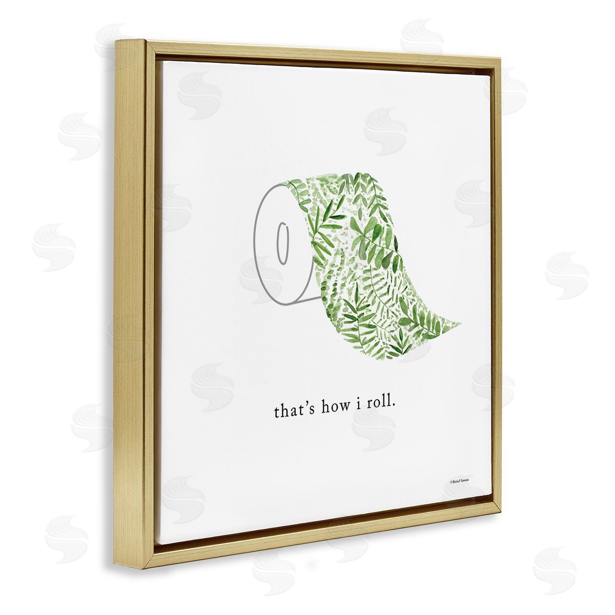 Rachel Nieman That's How I Roll Botanical Toilet Paper Gold Floating Frame Canvas Wall Art Print