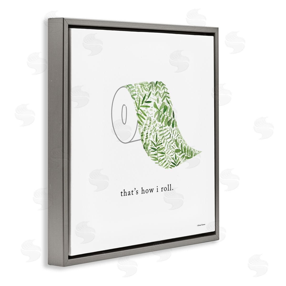 Rachel Nieman That's How I Roll Botanical Toilet Paper Gray Floating Frame Canvas Wall Art Print