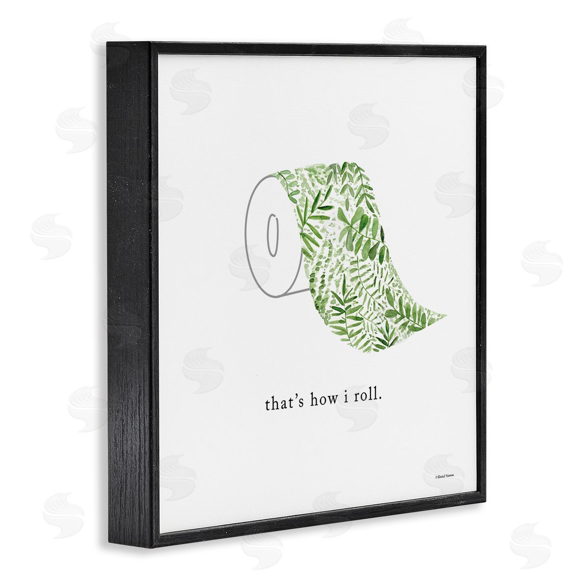 Rachel Nieman That's How I Roll Botanical Toilet Paper Black Framed Glicee Wall Art Print