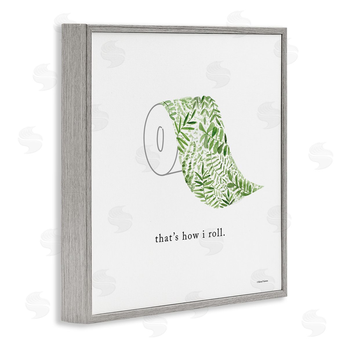 Rachel Nieman That's How I Roll Botanical Toilet Paper Gray Framed Glicee Wall Art Print