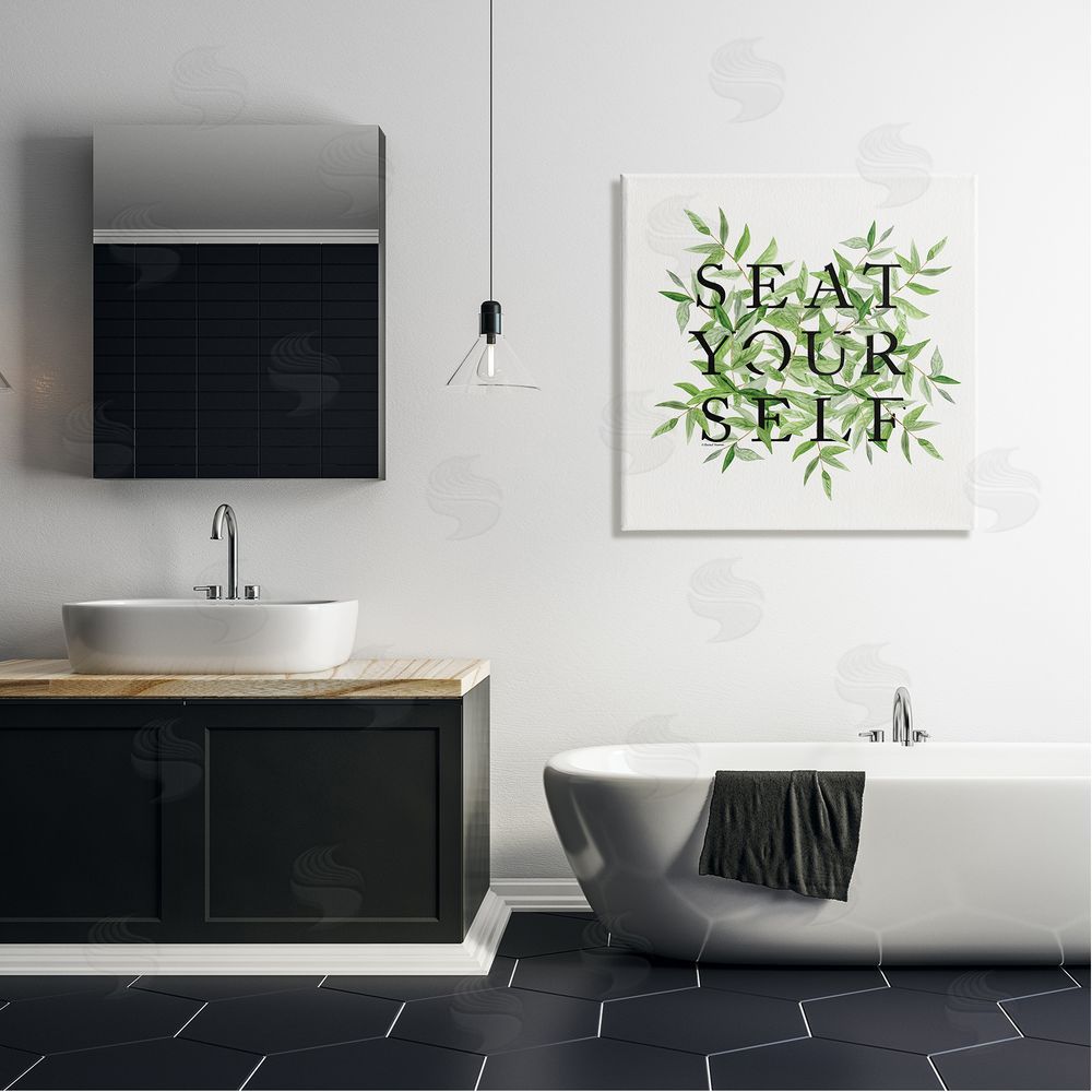 Rachel Nieman Seat Yourself Botanical Leaf Bathroom Canvas Wall Art in Room
