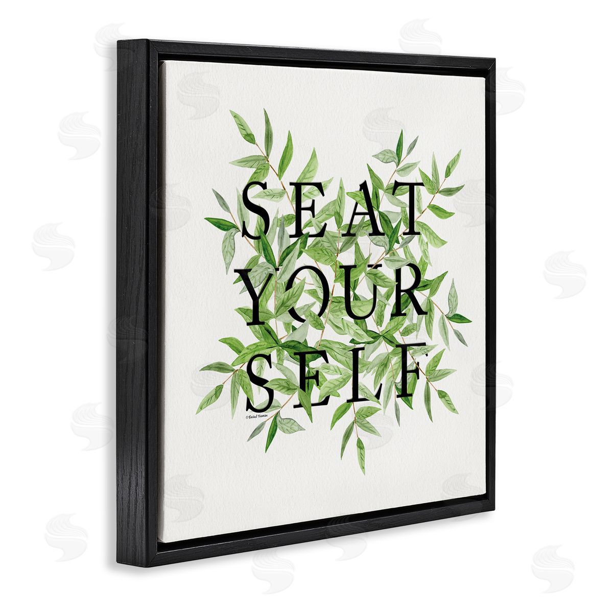Rachel Nieman Seat Yourself Botanical Leaf Bathroom Black Floating Frame Canvas Wall Art Print