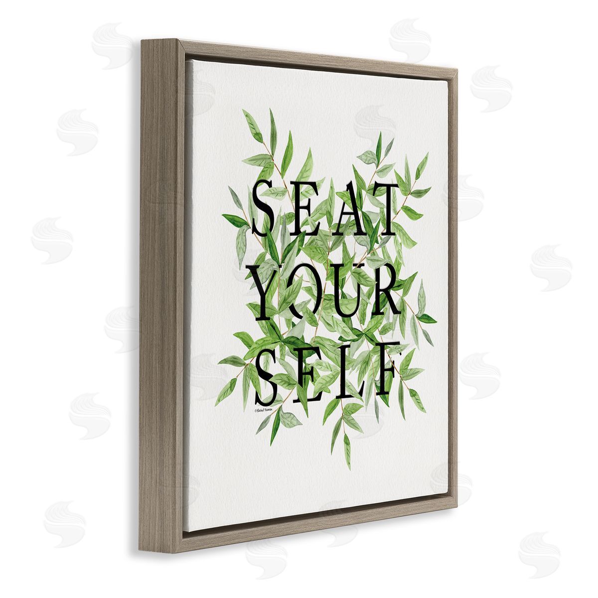 Rachel Nieman Seat Yourself Botanical Leaf Bathroom Brown Floating Frame Canvas Wall Art Print
