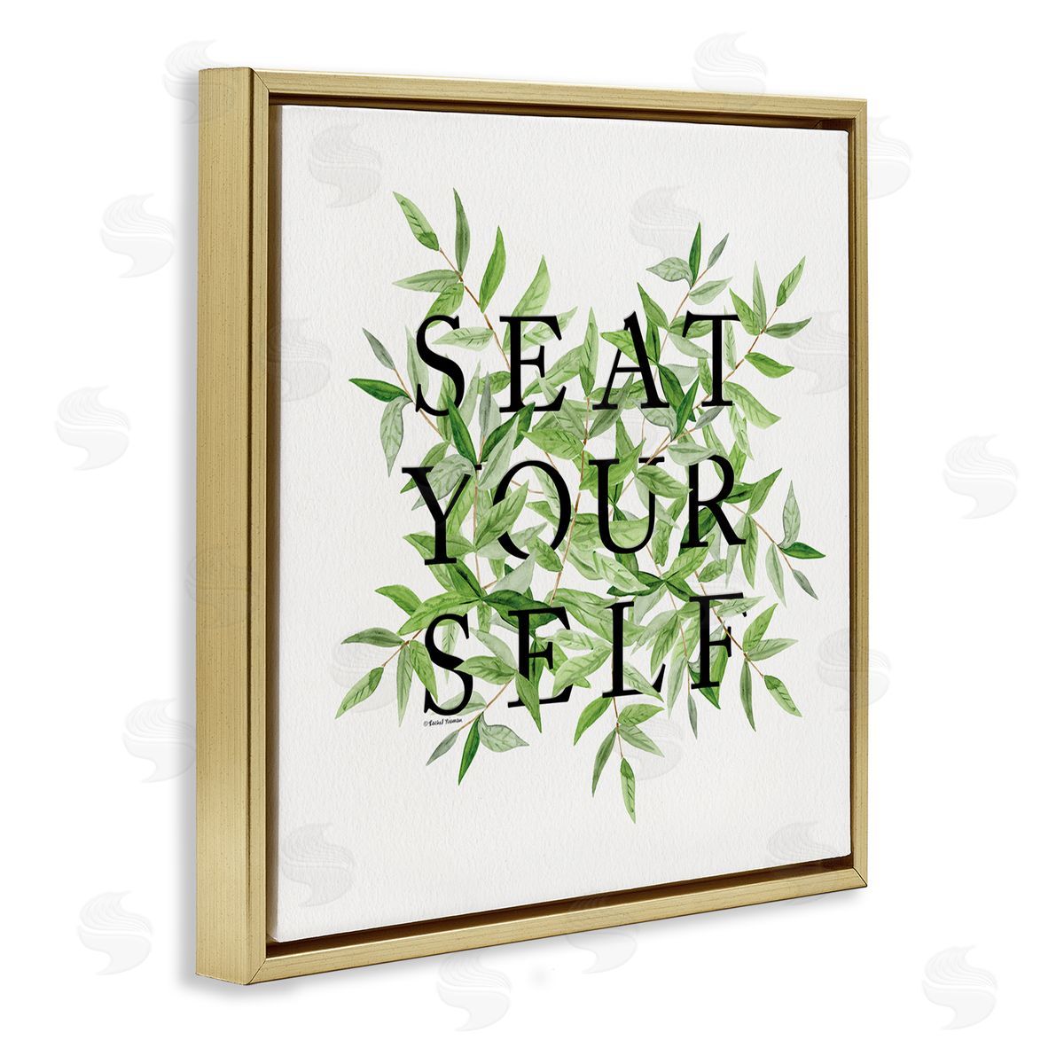 Rachel Nieman Seat Yourself Botanical Leaf Bathroom Gold Floating Frame Canvas Wall Art Print
