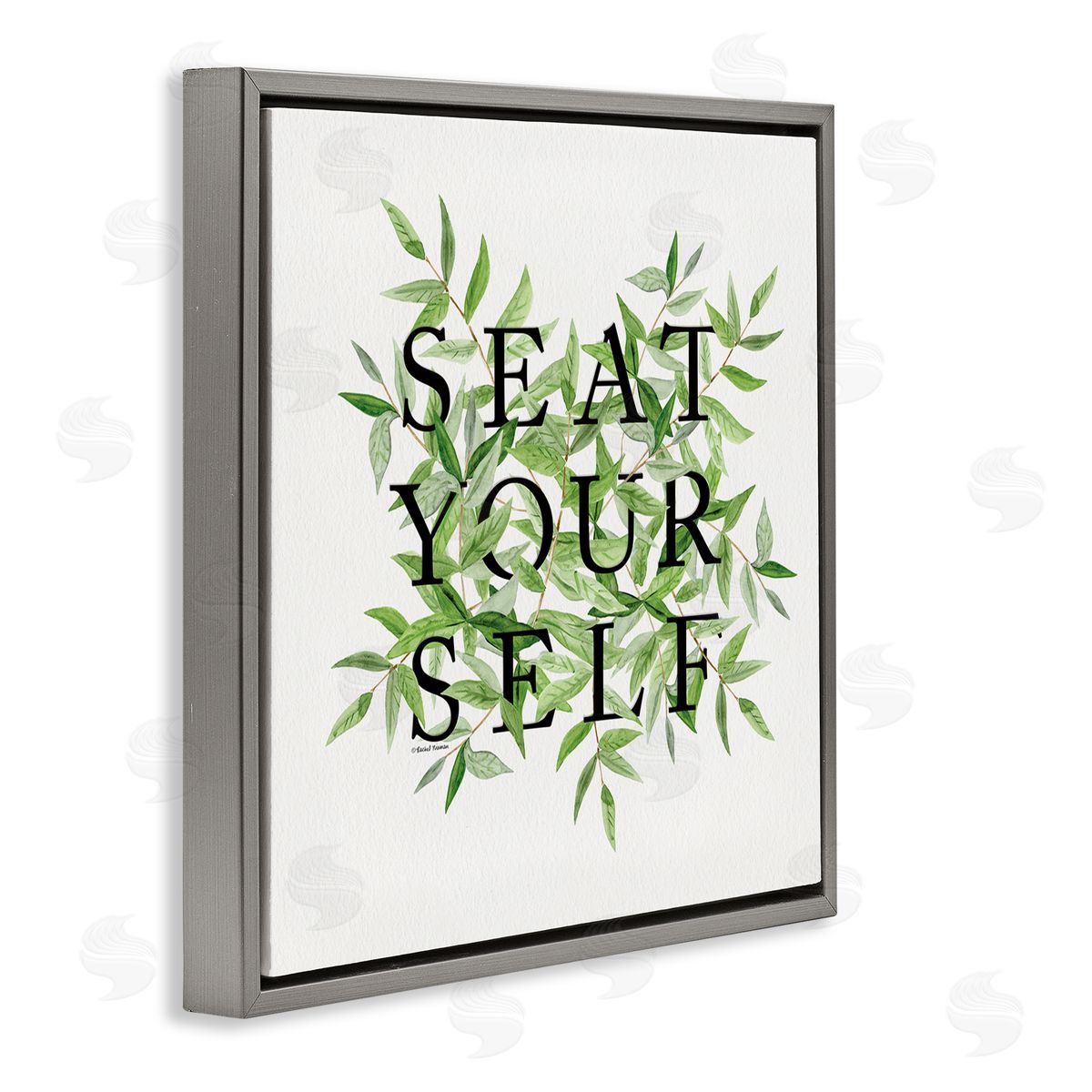 Rachel Nieman Seat Yourself Botanical Leaf Bathroom Gray Floating Frame Canvas Wall Art Print