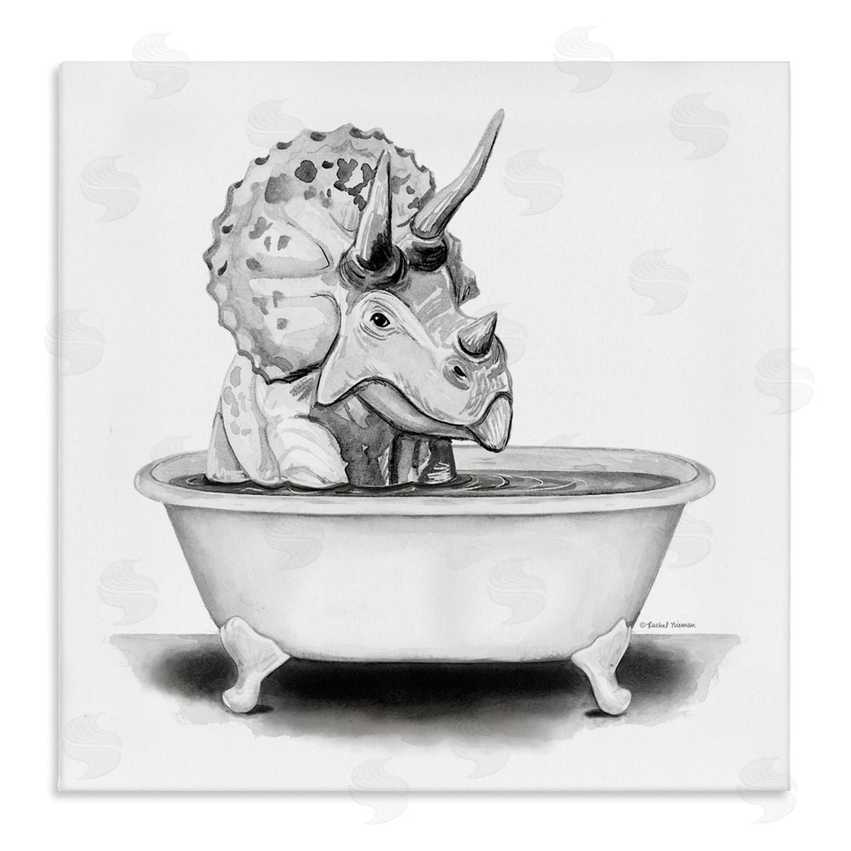 Rachel Nieman Funny Dinosaur Bathing Tub Stretched Canvas Wall Art Print