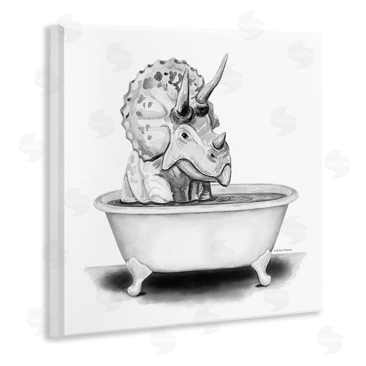 Rachel Nieman Funny Dinosaur Bathing Tub Wooden Wall Plaque Art Print