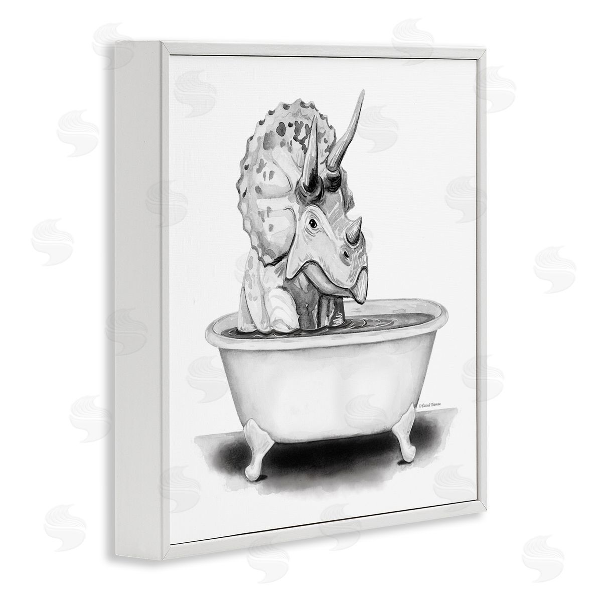 Rachel Nieman Funny Dinosaur Bathing Tub White Framed Glicee Wall Art Print