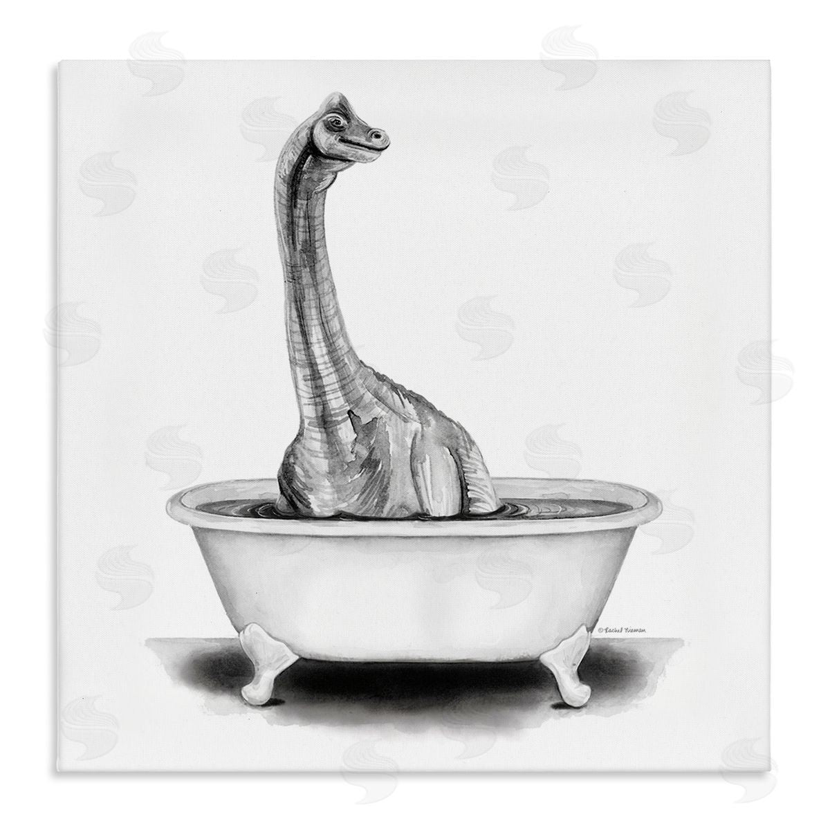 Rachel Nieman Dinosaur Vintage Bathroom Tub  Stretched Canvas Wall Art Print